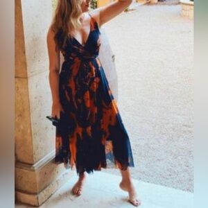 Navy and Orange Wrap Dress